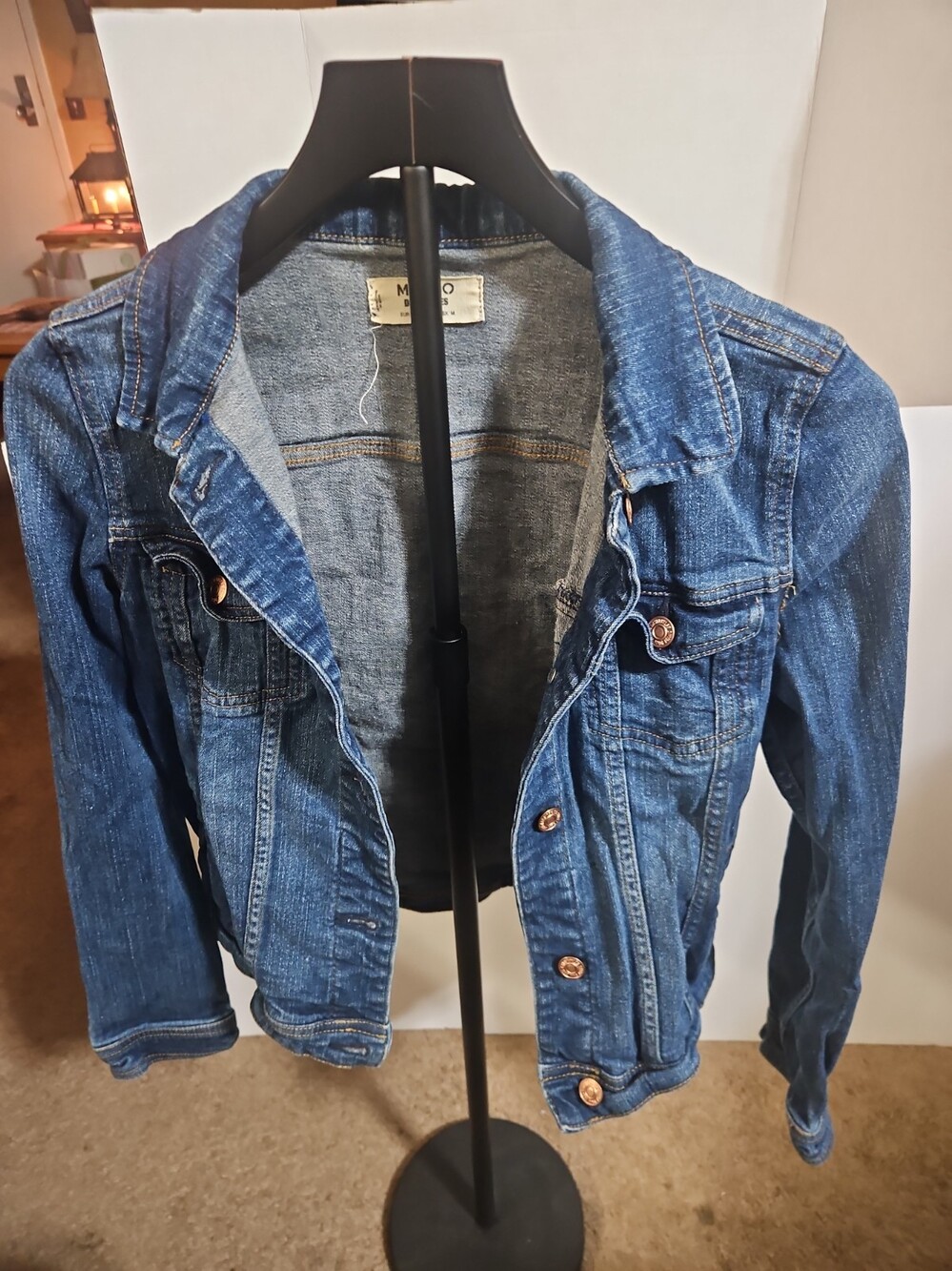 MANGO DARK BLUE STRETCH DENIM JACKET SZ S SMALL